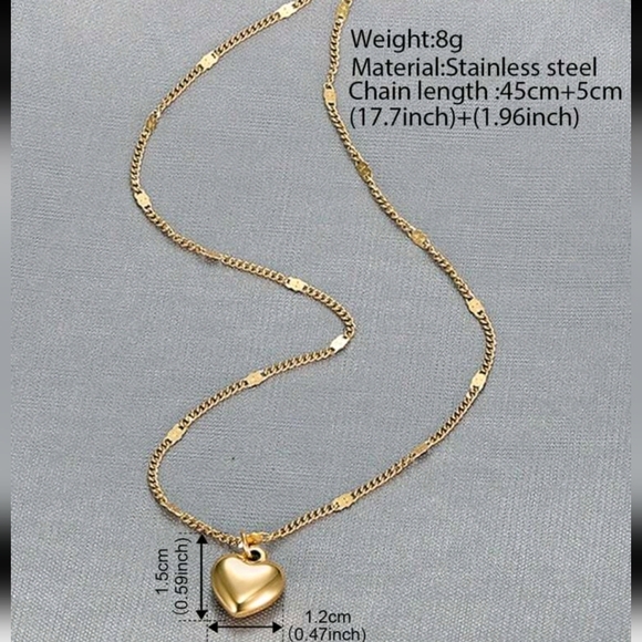 Fashion Necklace With Puffed Heart Pendant, Yellow Gold Tone - Picture 3 of 5